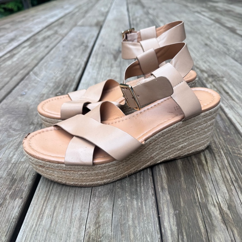 J. Crew Cream Wedge Espadrilles with Ankle Strap